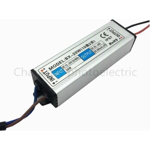 2 pcs DC 12-24V 20w waterproof LED Driver Waterproof IP67 Output DC 20-40V 600 mA Power Supply For LED light