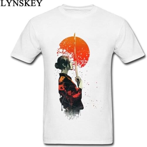 Sunset Fire Samurai Japan Chic Men T-shirt 3D Japanese Art Design Printed Tee Shirts Pure Cotton Fabric Colorfast Tops & Tees
