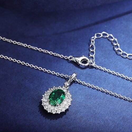 Zhanhao Lab Grown Zambia Emerald 45cm Classic Style 1ct 925 Sterling Silver Oval Shape Jewelry Pendant Necklace