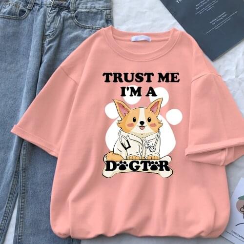 Trust Me I Am A Doctor Cute Cat Print Female Short Sleeve Tshirt Korean Creativity Women Shirt Crewneck Streetwear Women Clothes