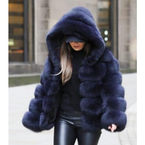 Savabien Womens Faux Fur Coat Thick Warm Furs Long Sleeve Hooded Furry Faux Fur Jacket 2019 Winter Black Red Jacket Luxury Coat