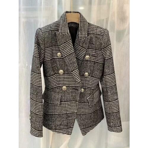 Winter 10.19 2021 Autumn New fashion slim houndstooth plaid wool Double breasted blazer coat women