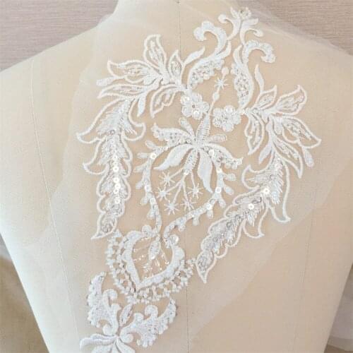 Sewing On Lace Patches Ivory White 2pcs/Pack Wedding Dress Veil Decoration Stickers For Clothing V2642