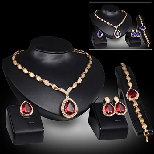2016 Women Formal Party Waterdrop Cubic Zirconia Necklace Earrings Bracelet Ring US6-9 ARL9