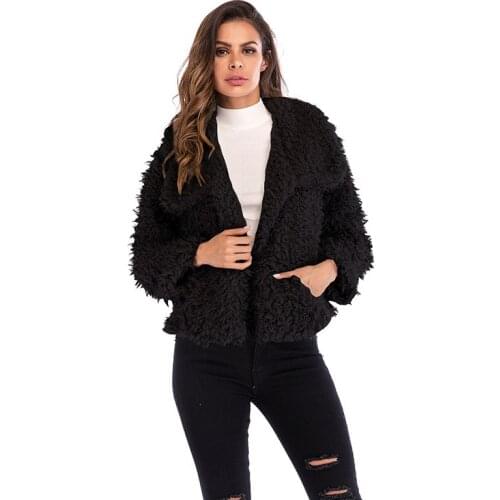 2019 Womens Jacket Winter Lapel Solid Color Loose Coats European American New Warm Fashion Long-sleeved Short Jackets Female