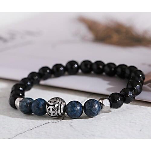 2020 Charms Strand Bracelet Men Cross Ball Beaded Women Meditation Yoga Black Stone Jewelry Male Brazalete Gift