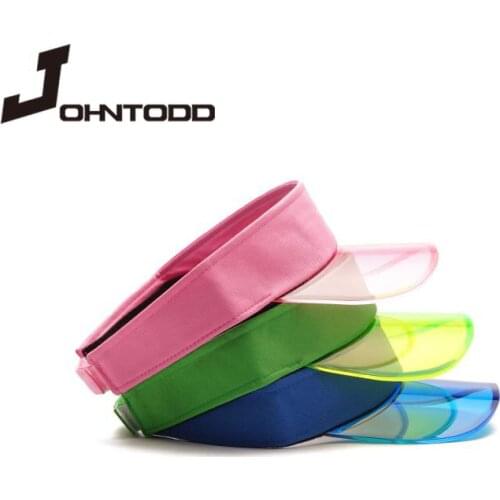 2021 Fashion Solid Color Transparent Women Summer Sunhats UV Protection Sun Visor Plastic Hat Golf Sport Headband Cap Adjustable