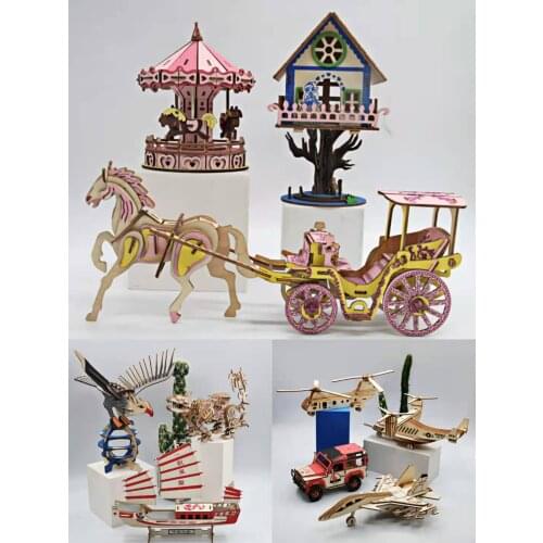 3D Wooden three-dimensional puzzle childrens educational toys adult DIY manual puzzle plane car mechanical model