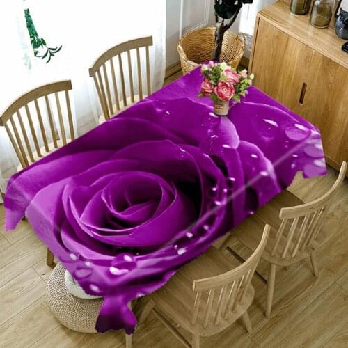 3D Tablecloth Beautiful Purple Rose Pattern Dustproof Tablecloth Wedding Banquet Decoration Table Cloth Home Textile Supplies
