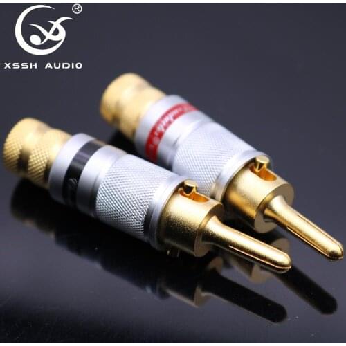 4pcs XSSH audio HIFI Y0600-WF Gold plated speaker cable Male Plug Audio Jack Connectors banana plug