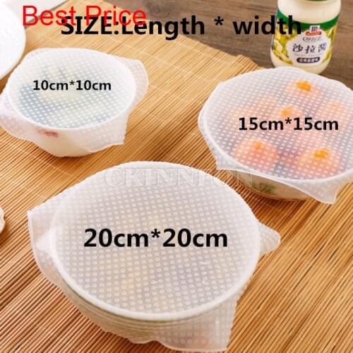 50set 4Pcs(3size)/set Multifunctional Silicone Food Wrap Clear Reusable Seal Cover Stretch Fresh Keeping Kitchen Tools Cooking