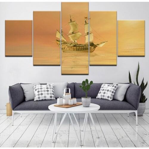 5 Pieces Beautiful City With Sunset Wall Art Picture Modern Modular Painting Home Wall Decor Canvas Print Painting Artwork