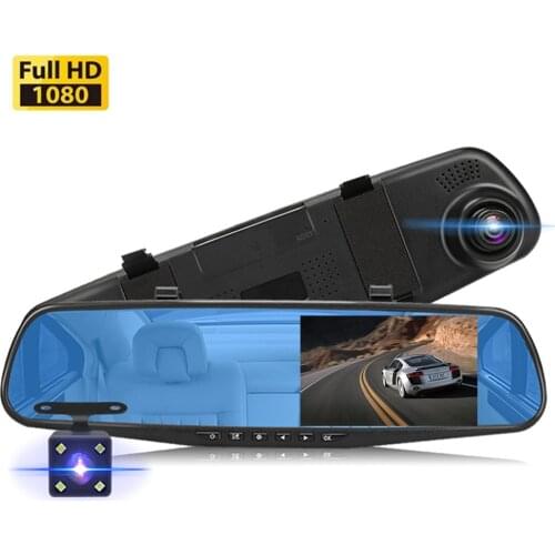 4.3 Inch IPS Display Car Camera Full HD 1080P Dash Cam Rear View Mirror Dual Lens Video Recorder Auto Registrator Camcorder