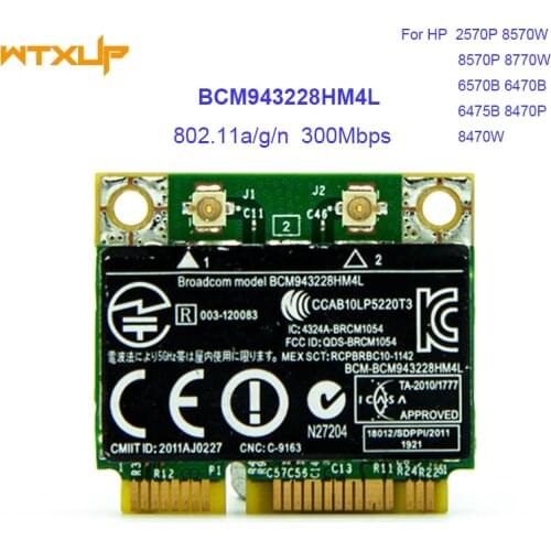 BCM943228HM4L BCM943228 300Mbps 2.4G/5GHZ 802.11 a/g/n half Mini PCI-E Wireless wifi card SPS 669832-001 for 8470P 8570W 2570P
