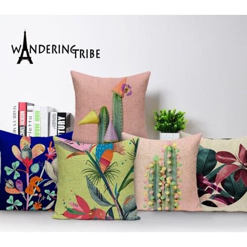 Botanical pillow linen cushions home sofa decor colorful Custom pillow cover cactus coussin outdoor cushions Dropshipping