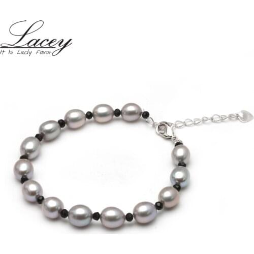 Natural freshwater gray pearl bracelet women jewelry,real pearl beads charms bracelet srand 925silver fashion jewelry gift