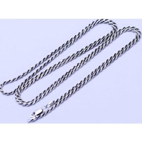 Pure S925 Sterling Silver Necklace Chain Mens 1.3MM Rope Link Chain Necklace