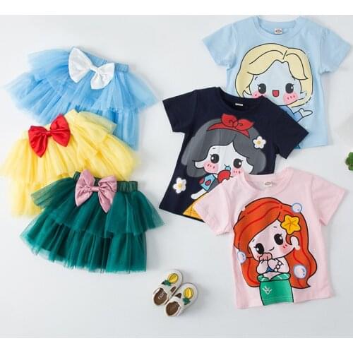 Kids Clothes Girls Elsa Mermaid Princess T-shirt + Tutu Skirt Set Toddler Girl Outfits Girls Clothing Set Birthday Outfit Summer