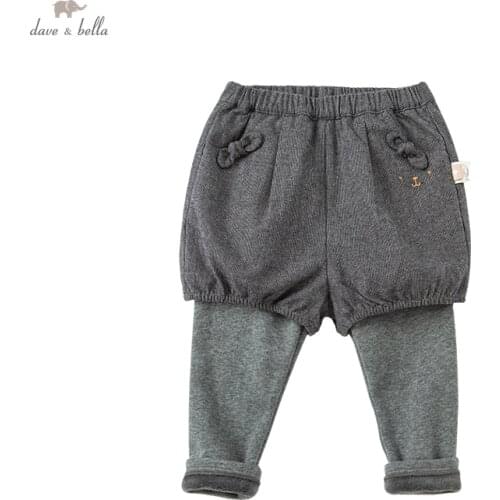 DBJ19259-2 dave bella winter baby girls fashion bow patchwork pants children full length kids girl pants infant toddler trousers