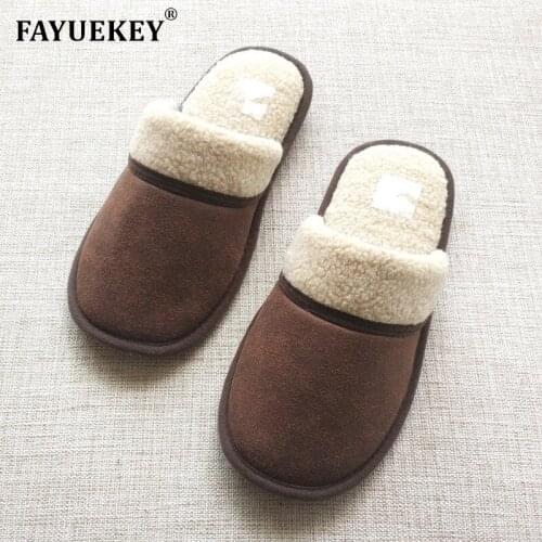 FAYUEKEY Autumn Winter High Quality Cotton Plush Home Slippers Men Indoor Floor Outdoor Thicken Warm Boys Slippers Flat Shoes