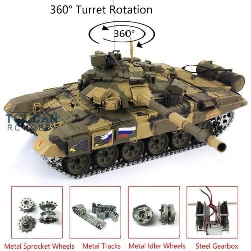Heng Long Outdoor Toys 1/16 7.0 Upgraded Metal Russia T90 RTR RC Tank 3938 W/ 360° Turret TH17847-SMT4