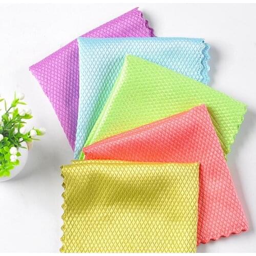 3pcs Fish Scale Cloth Thickened Absorbent Wipes Glass Cloth Convenient And Durable Household Cleaning Accessories Random Color