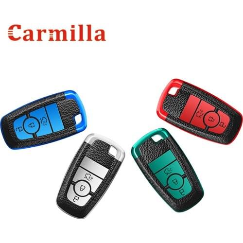 TPU Leather Car Key Holder Case Cover For Ford Fusion Mustang Explorer F150 F250 F350 Ranger Mondeo 2017-2021 Accessories