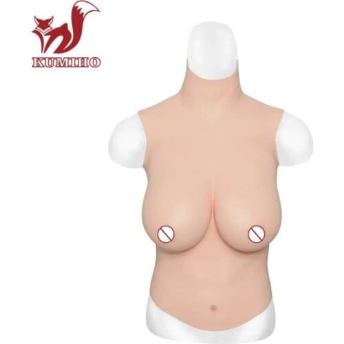 KUMIHO 1G Huge Realistic High Collar Neck Silicone Half Body Suit Fake Boobs Chest Breast Forms for Crodresser Drag Queen CDEG