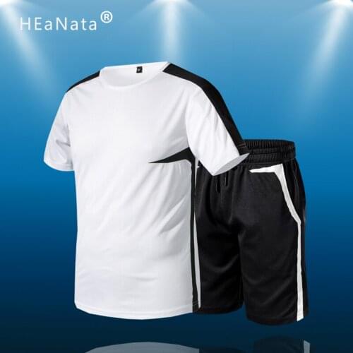 Mens Stripe Sport Suit 2020 Summer Running Male Cotton O-neck Streetswear Tops Fashion Casual TShirt + Shorts Suit Set HommeEUR