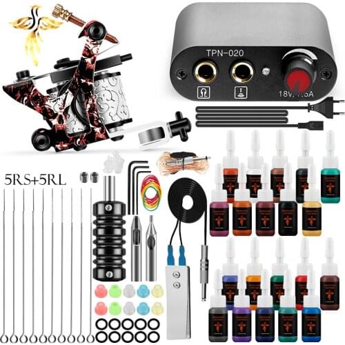 Tattoo Machine Set Beginner Practice Set Tattoo Needles Pigment Foot Pedal Power Cord Tattoo Equipment Supplies Shader Liner Kit
