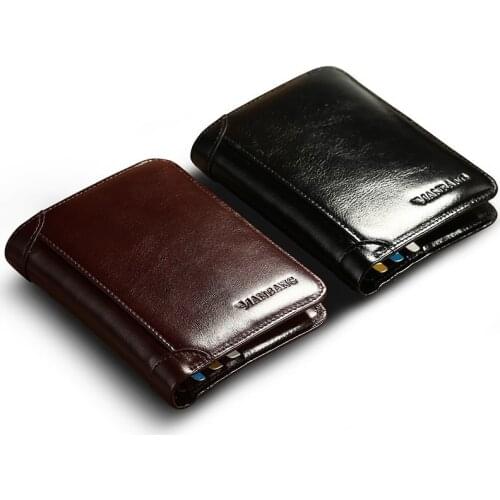 ManBang Brand Popular Luxury Mens Wallet Original Genuine Leather First Layer Cowhide Purse Three Fold Casual Business Classic