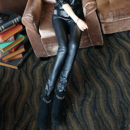 2020 New Women Skinny Pu Leather Pants Belted Slim Fit Long Trousers Faux Leather Leggings Female Korean Stretchy Pencil Pants