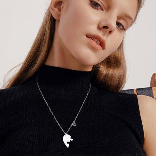 Heart Puzzle with Magnetic Half Ball Pendant Stainless Steel Men Necklace Couples Bestfriend Necklace