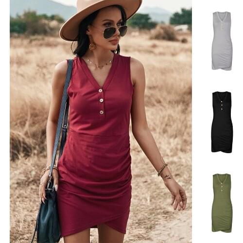 Vest Dresses Womens Summer Dress Basic Temperament Tunics Solid Color Traf Waist Down Skirt Slim Urban Pleated Korean Fashion
