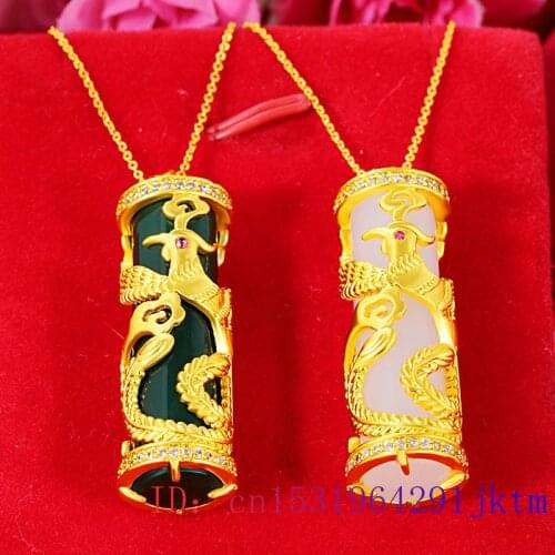 Jade Phoenix Pendant Amulet Necklace Natural Zircon Gifts Chinese Gemstone Women Charm 925 Silver Fashion Jewelry Chalcedony