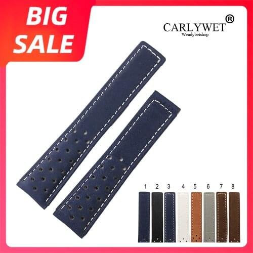 CARLYWET Watch Band 20 22mm Blue Black Grey Real Calf Leather Suede VINTAGE Replacement Wrist Leather Watch Strap For Tag Heuer