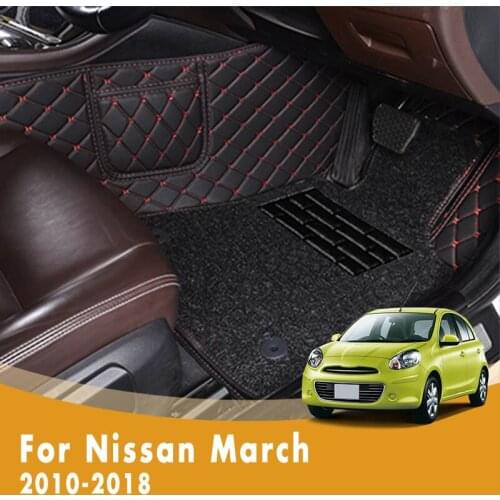 RHD Luxury Double Layer Wire Loop Carpets Car Floor Mats For Nissan March 2018 2017 2016 2015 2014 2013 2012 2011 2010 Styling