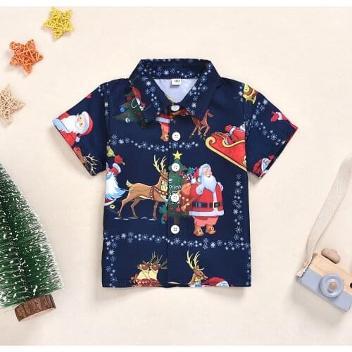 Toddler Baby Boys Christmas Short Sleeve Gentleman Cartoon Tops Clothes Santa Claus Boy Clothes