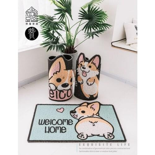 Cartoon dog cat corgi base mat bedroom kitchen mat door anti slip toilet foot mat ground hallway PVC rug waterproof carpet