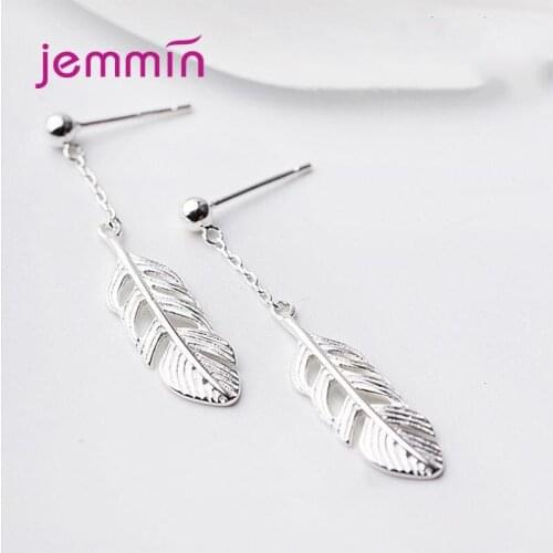 Retro Long Feather 100% Authentic 925 Sterling Silver Dangle Earrings for Women Simple Drop Earring Fashion Fine Jewelry