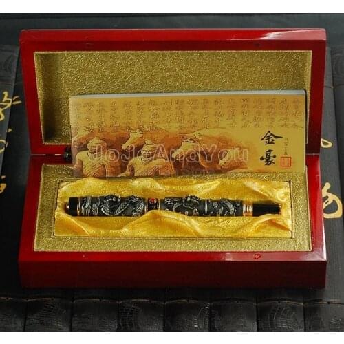 Jinhao China Style Roller Ball Pen Double Dragon Playing Pearl Metal Carving Embossing Heavy Pen Grey For Writing Gift Pen