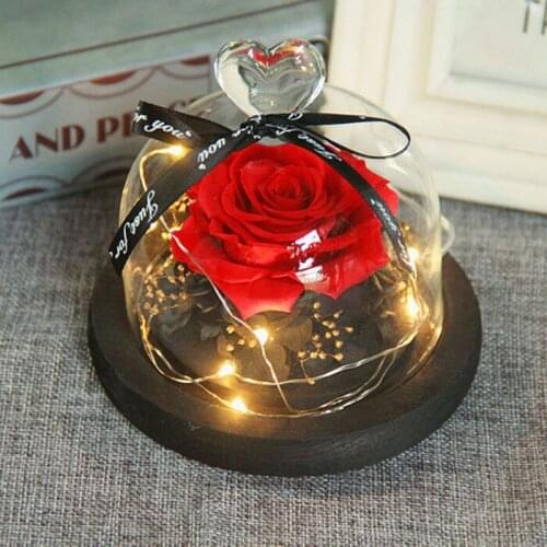 Glass Cover Fresh Preserved Rose Flower Led Light Valentiens Gifts Birthday Gift Rose in a Glass Dome Wedding Decorations