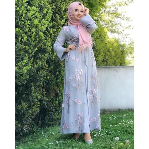 Turkey Muslim Islamic Clothing Open Abaya Dress Women Lace-up Embroidery Big Swing Long Robe Dubai Arab Kimono Musulman Dresses
