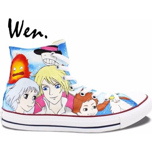 Wen Anime Hand Painted Shoes Design Custom Howls Moving Castle My Neighbor Totoro High Top Men Womens Canvas Sneakers