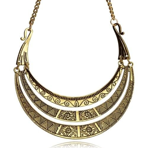 Vintage Bohemian Ethnic Necklace Golden Plating Maxi Multilayer Retro Charm Choker Necklace For Women