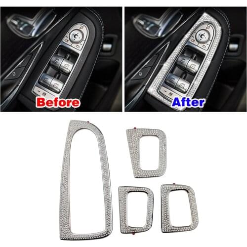 For Mercedes Benz C W205 C180 C200 C220 Inner Door Armrest Window Lift Switch Button Panel Refit Crystal Diamond Ring Trim