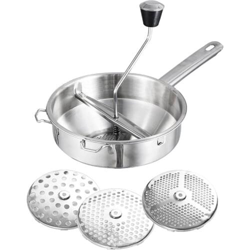 Stainless Steel Rotary Food Mill Masher Kitchen Tool with 3 Milling Discs for Making Vegetables Tomatoes Garlic Puree or Soups