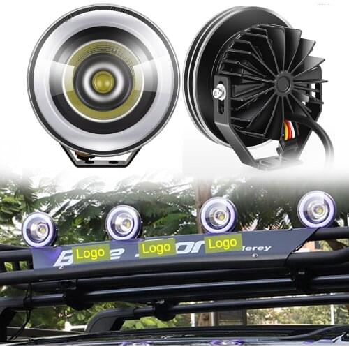 2 Pcs LED Auxiliary Lights with Yellow White or Blue Halo Suitable for Motorcycles Cars Trucks and Off-Road Vehicles