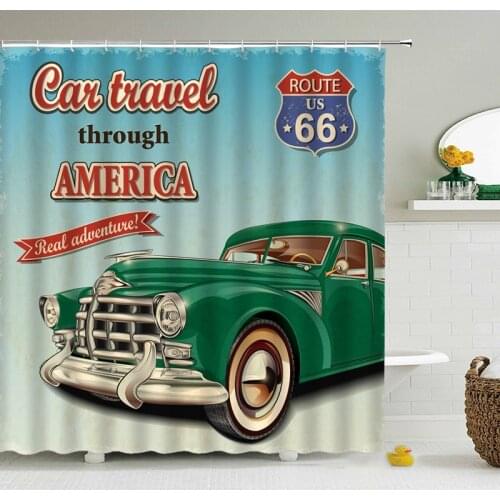 Funny Retro Vintage Car Shower Curtains Waterproof Bathroom Curtain Cool Old Newspaper Bath Curtain High Quality Shower Curtain