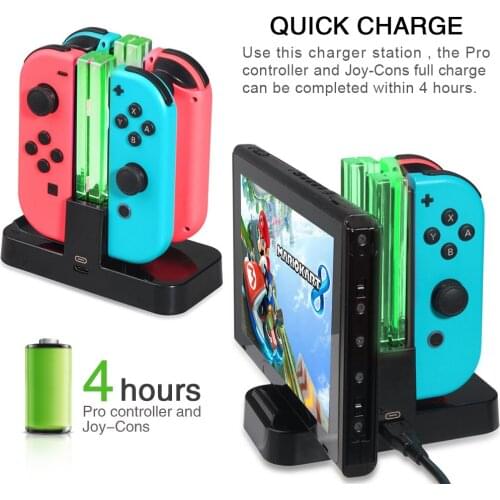 Joy-Con Pro Charging Dock 4 in 1 USB Gamepad Stand Type C Charger LED Indication for Nintendo Switch Game Dualshock Controller
